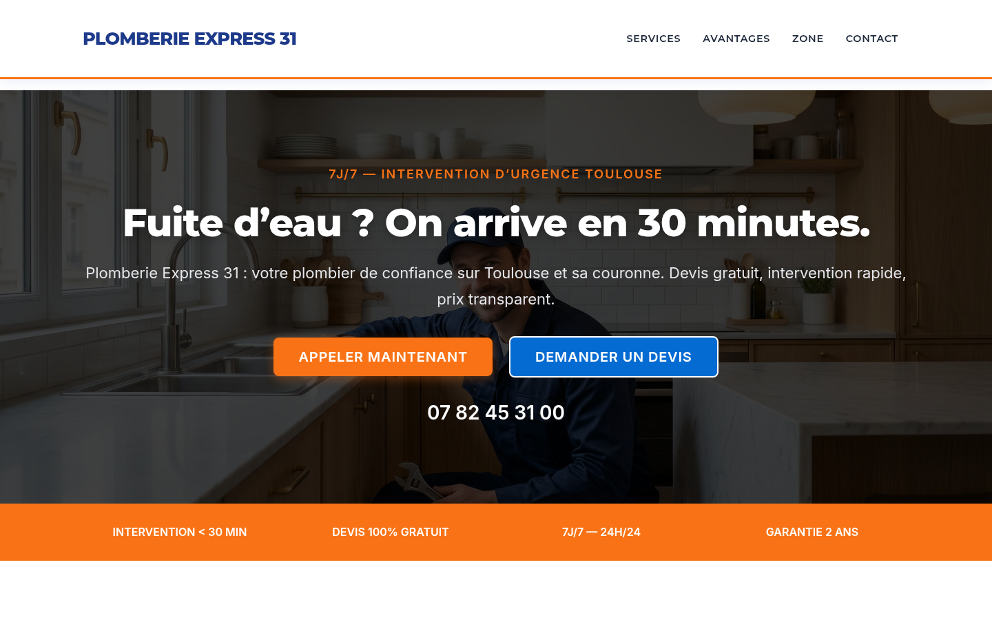 Landing page Plomberie Express 31 — Toulouse